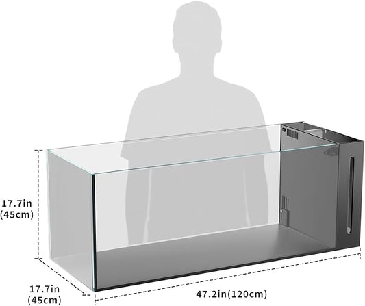 Ultra Clear Rimless Aquarium Tank Low Iron Glass Side Filtration + Anti-Jumping net (60Gal)