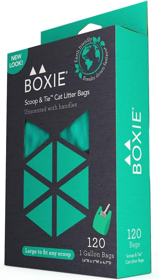 Boxie Sustainable Scoop & Tie Pet Waste Bags, 240 Count, Leak-Proof, Easy-to-Tie Handles, Eco-Friendly, Odor Control, EPI Technology, Durable for Cat Litter & Dog Waste (Pack of 2)