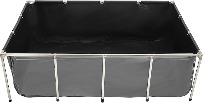 VEVOR Canvas Fish Pond, 470 Gal Above Ground Fish Pond, PVC Koi Tank with Clear Viewing Panel, Rectangular Goldfish Tank with Stainless Steel Frame & Drain Valve, for Breeding Koi, Irrigation(Black)