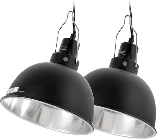 Reptile Light Fixture 2 Pack, 8.5 in Deep Dome Reptile Heat Lamp Fixture, Optical Reflection Terrarium Light Fixture for Reptile UVB UVA Heat Basking Bulbs, Separate Switch & Hook