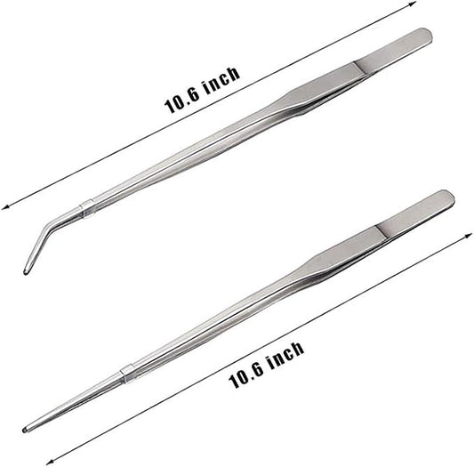 2Pcs Stainless Steel Reptile Feeding Long Tongs Tweezers for Reptile, Lizards, Gecko, Spider, Tarantula, Hedgehog, Snake, Aquarium