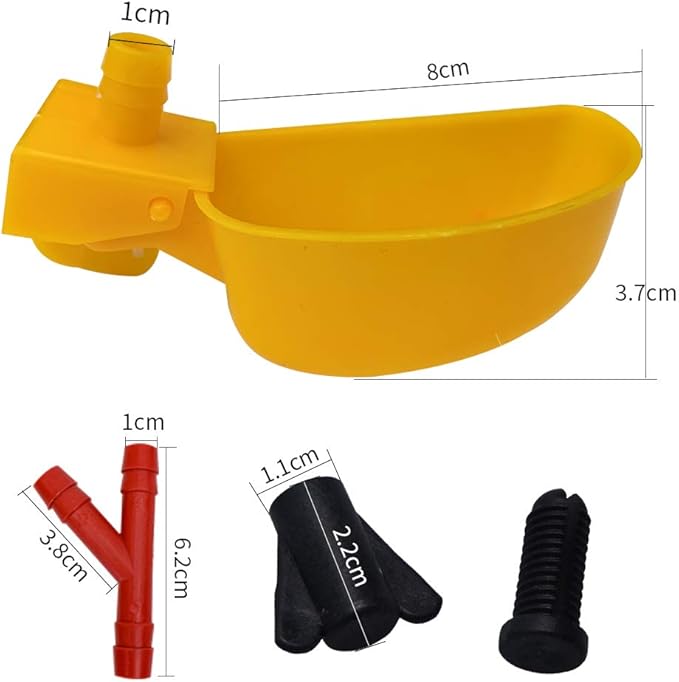 10set Quail Waterer Automatic Bird Water Cups for Cage Hang Drinker Poultry Bird Watering System (Yellow)