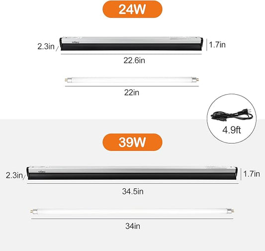 Oiibo T5 UVB Reptile Lighting Combo Kit, Reptile Light Fixture with 39W Desert 12.0 UVB Bulb High Output T5 HO UVB Reptile Light with Detachable Curved Reflector