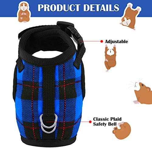 2 Pieces Guinea Pig Harness and Leash with Safety Bell Adjustable Hamster Ferret Harness and Leash Set No Pulling Walking Vest for Ferret Chinchilla and Similar Small Animals (S, 6-7 Inch Chest)