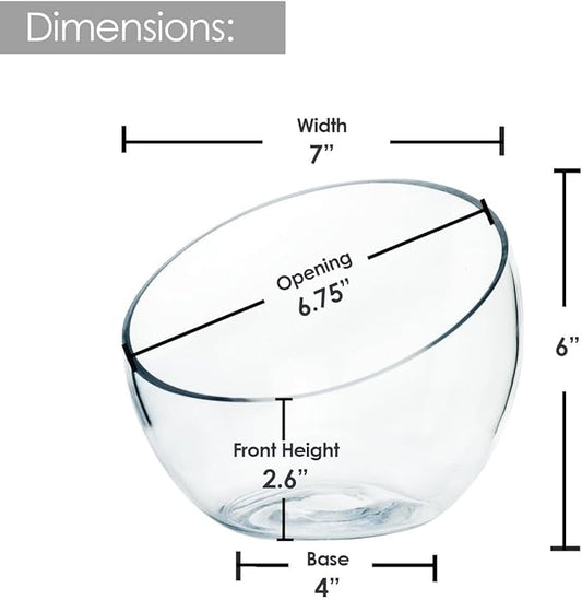 Craft And Party, Slant Cut Bowl Glass, Glass Fish Bowl Vase, 6" Height x 7" Width Fruit Jar, Candy Dish, Clear Terraium, Flower Centerpiece