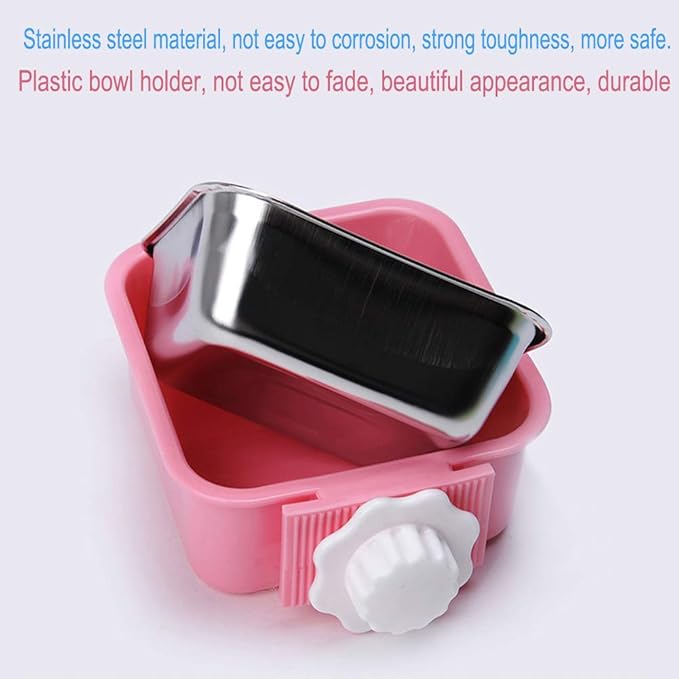 Hamiledyi 2-Pack Hanging Dog Bowls with Removable Stainless Steel Feeder - Spill-Proof Crate Bowls for Kennel/Cage, Puppy to Medium Dogs, Cats, Rabbits & Guinea Pigs (Durable Pet Food & Water Dishes)