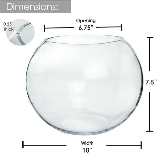 Craft And Party, Glass Bubble Vase, 8" Height x 10" Width Glass Fish Bowl, Bubble Bowl for Terrarium, Flower Centerpiece