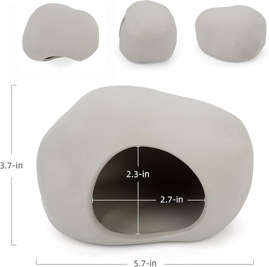 Niteangel Ceramic Hamster Habitat Hideout: - Hideaway House for Syrian Dwarf Hamster Mice Gerbils Lemmings or Other Similar-Sized Small Pet (Stone-Shaped - for Dwarf)