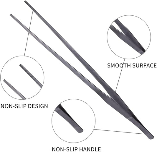 Extra Long Handle Aquarium Tweezers Serving Tongs Feed clamp,2 Pack Stainless Steel Straight and Curved Tweezers Set for Fish Tank Plants Reptile Feeding Tongs(15 Inchs)