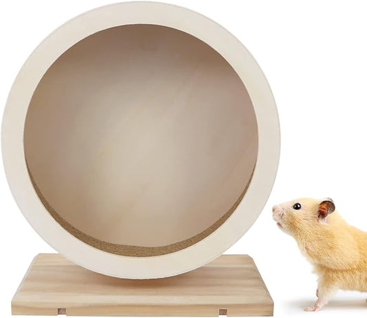 Small Pets Exercise Wheel Hamster Wooden Mute Running Spinner Wheel Play Toy for Rat Gerbil Mice Chinchillas Hedgehogs Guinea Pigs (M)