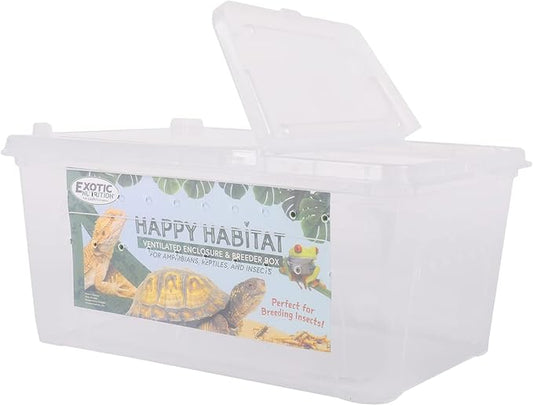 Happy Habitat - Ventilated Enclosure & Breeder Box - for Live Feeder Insects, Reptiles, Amphibians & Other Small Pets - Durable Plastic Portable Terrarium (Medium)