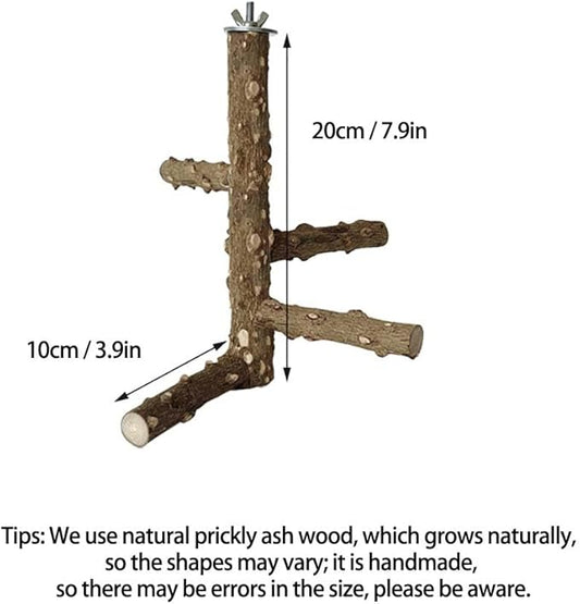 Bird Perch Stand Toy, Natural Wood Parrot Perch Bird Cage Branch Perch Accessories for Parakeets Cockatiels Conures Finches Lovebirds (S)