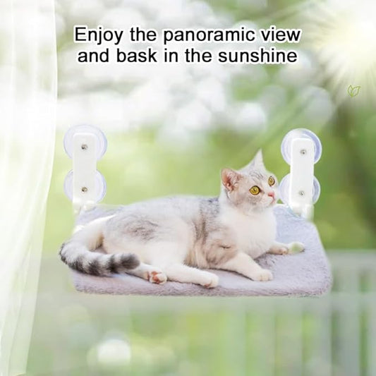 Foldable Cat Window Hammock with Dual Heavy-Duty Suction Cups - Plush Mesh Bed & Jumping Perch for Indoor Cats, Wall Mounted Space-Saving Design (Beige)