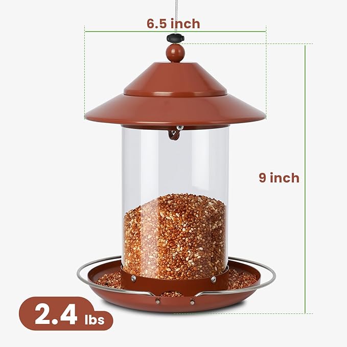 Metal Bird Feeder for Outdoors – 2.4LB Hanging Bird Feeder with 360-degree, Weatherproof & Rust-Resistant, Easy to Fill & Clean for Wild Bird Feeders in Backyard & Garden(Copper)