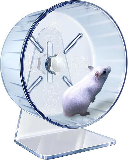 Silent Hamster Wheel, Super-Silent Hamster Exercise Wheels Accessories, Quiet Running Wheels, Adjustable Stand for Hamsters Mice Or Other Small Animals (Ф 7 inch,Transparent)