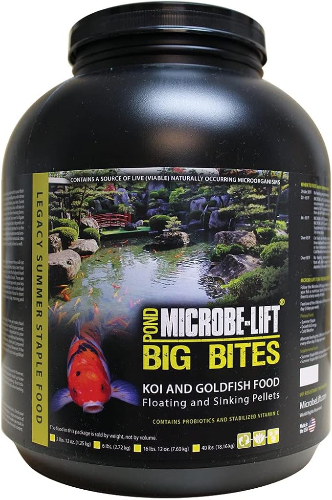 MICROBE-LIFT MLLBBXL Big Bites Fish Food Pellets for Ponds, Water Gardens, and Fountains, for Large Live Goldfish and Koi, 16.75 Pounds