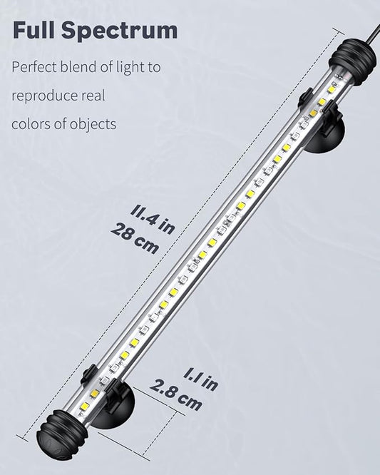Pawfly 5 W Aquarium LED Light 11 Inch Underwater Fish Tank Light with Full Spectrum IP68 Waterproof White Blue Red Lights with Daytime & Night Mode Timer Auto On/Off and Adjustable Brightness