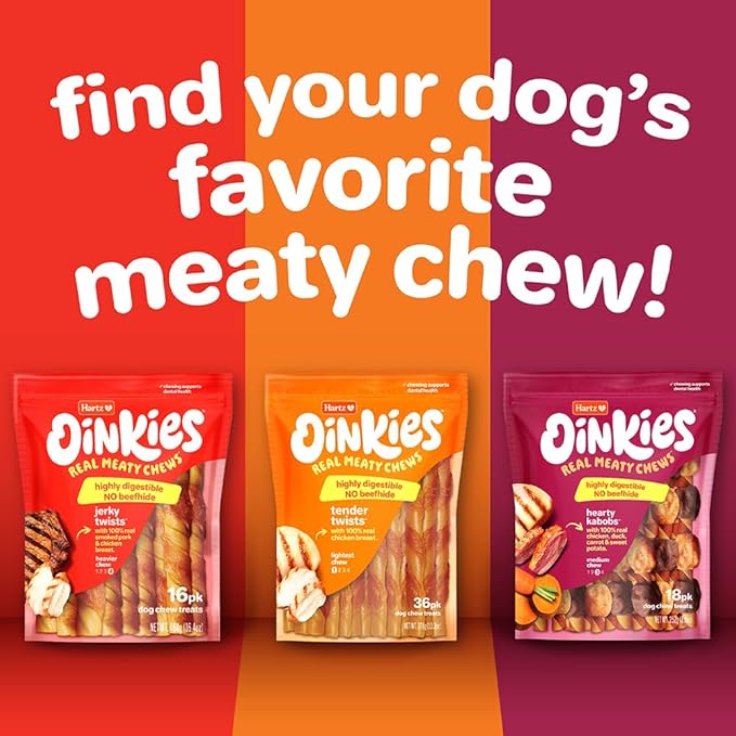 Hartz Oinkies Tender Twists with Real Chicken Breast Rawhide-Free Dog Treats, Highly Digestible Dog Chews, 36 Count