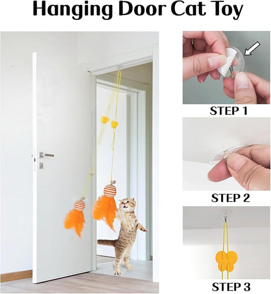 25 PCS Assortment of Cat Toys - Hanging Door Cat Toy,Catnip Toys,Feather Teaser,Mice,Colorful Balls & Bells.Perfect for Kittens,Cats,and Puppies