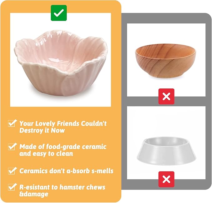 Tfwadmx 2 Pcs Hamster Food Bowl, Ceramic Pet Hamster Bowl Dwarf Hamster Food Bowl Feeder Hamster Water Rat Bowl Small Animal Food Dish for Golden Bears, Hedgehogs, Dutch Pigs, Parrots (Pink)