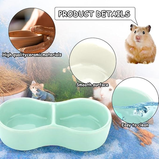2 Pcs Hamster Ceramic Food Bowl, Double Grid Design Anti-Turning Food and Water Dish for Hamster Hedgehog Sugar Glider Gerbil Chipmunk Rodent (Colors May Vary)