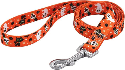 Halloween Dog Collar and Leash Set - Pumpkin Bat Ghost Pattern - Adjustable for Small Medium Large Dogs(Halloween Set,XS)