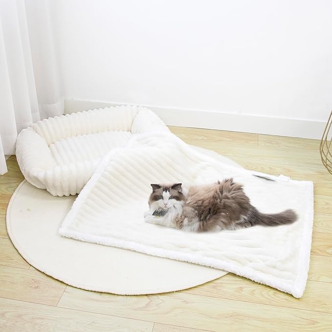 Waterproof Pet Blanket Soft Calming Dog Blanket Cozy Sherpa Fleece Blanket Reversible Furniture Protector Cover for Small Medium Large Dogs Cats Machine Washable, Cream 50x60 in