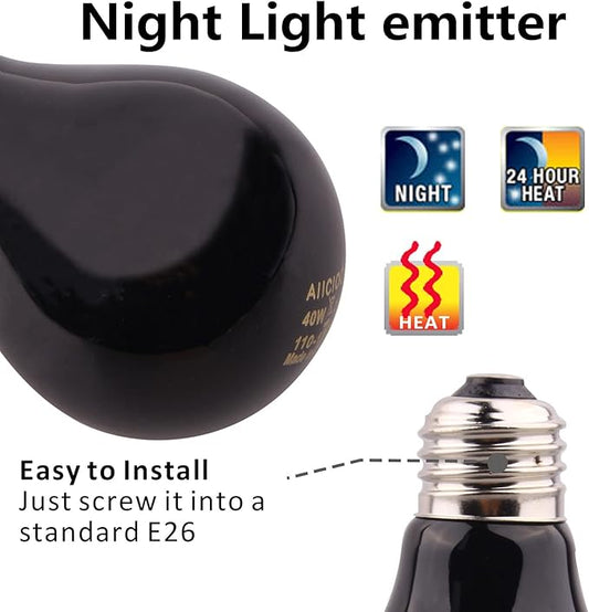 Reptile Heat Lamp - 40 Watt Reptile Night Heat Bulb Terrarium Moon-Like Light Bulb for Bearded Dragon Gecko Snake Turtle and Lizard