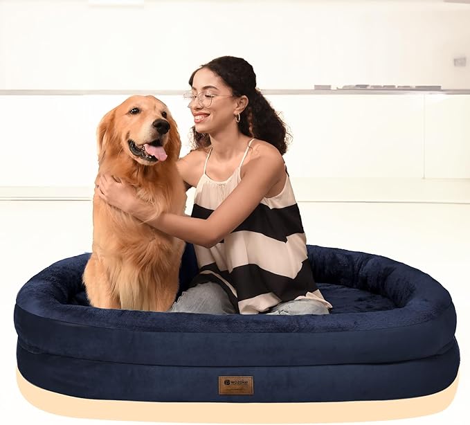 Orthopedic Washable Large Dog Bed: Cooling Dog Bed with Bolsters - Jumbo Bed Waterproof Removable Cover Non-Slip Pet Bed for Extra Large Sized - Navy