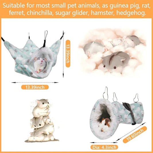 LEFTSTARER Guinea Pig Ferret Rat Hammock Toy Small Animal Cage Accessories Hideout Tunnel & Bunkbed Hammock for Rat Ferret Guinea Pig Hamster Sugar Glider Chinchilla (Hammock Set Heart-Green)
