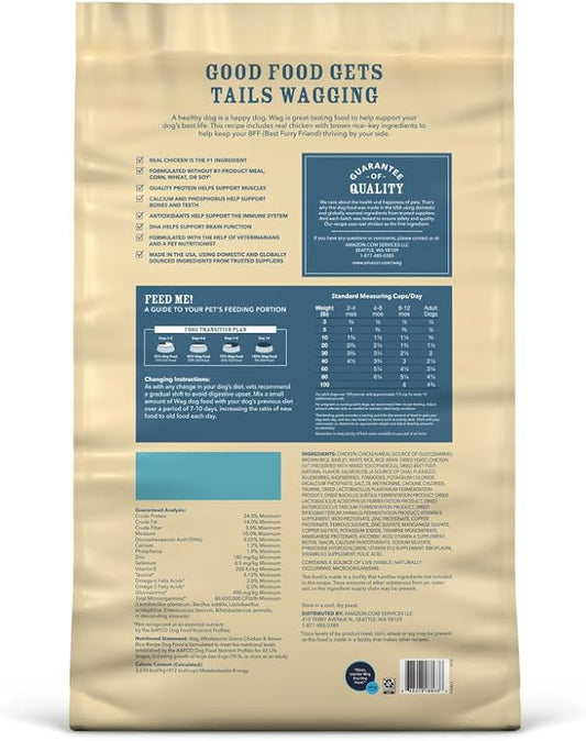 Amazon Brand - Wag Wholesome Grains Dry Dog Food with Chicken and Brown Rice, 30 lb Bag (Pack of 1)