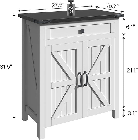 20 Gallon Fish Tank Stand with Power Outlets, Farmhouse Decorative Aquarium Stand Furniture with Adjustable Shelves, 10-20 Gallon Reptile Turtle Tank Stand with Cabinet Storage (White, 20GL)