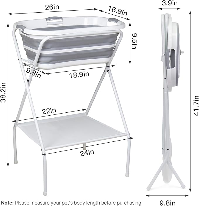 2 in 1 Dog Bath Tub Dog Washing Station for Bathing and Grooming, Elevated Collapsible Foldable Portable Shower Bathtub for Small Dogs Cats Pet, Indoor and Outdoor