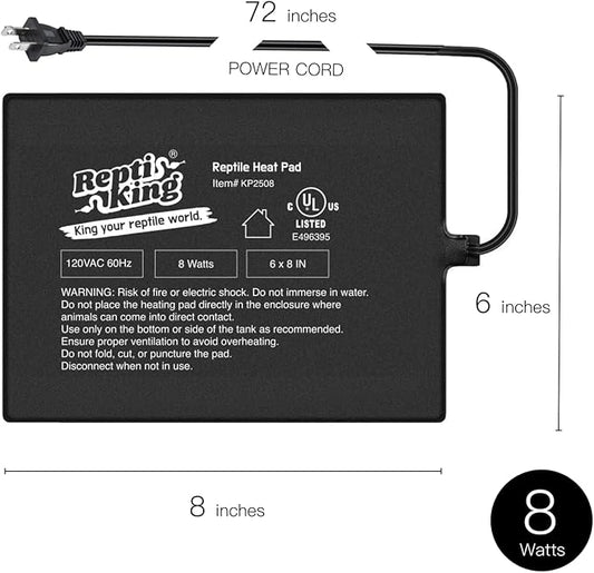 Reptile Heat Pad, 6" X 8" 8W, Heating Pad for Reptile Tank, Lizard, Snake, Bearded Dragon, Hermit Crab, Leopard Geckos Terrarium Heating Mat, Safe & Durable Heat Pad for Reptiles