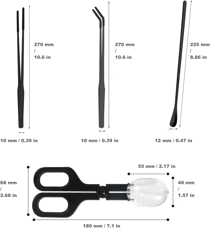 Reptile Long Handle Feeding Tools,2Pcs Extra Long Stainless Steel Reptile Feeding Tongs with Rubber Tip, 1Pcs Reptile Feeding Spoon, 1Pcs Plastic Reptile Feeding clamp,Terrarium Feeder Tool