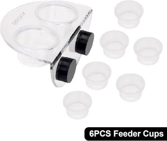 AIICIOO Crested Gecko Food Dish - Strong Magnetic Reptile Feeding Ledge for Bearded Dragon Lizard Crested Gecko Tank Accessories with 6 Pack Plastic Cup