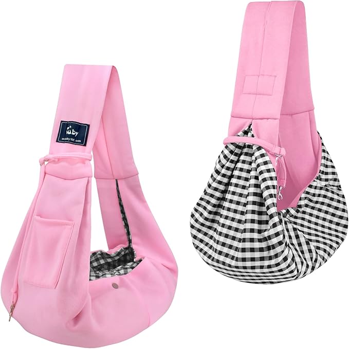 CUBY Dog and Cat Sling Carrier - Hands Free Reversible Pet Papoose Bag - Soft Pouch and Tote Design - Suitable for Puppy, Small Dogs Cats Outdoor (Pink, Unadjustable Strap)