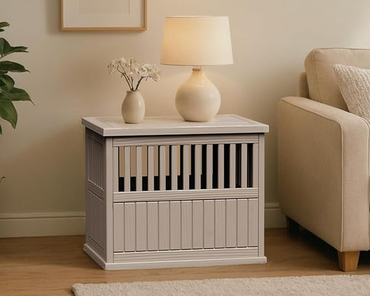 29.65'' Dog Crate Furniture Lockable Indoor Dog Kennel Dogs Cage Heavy Duty Decorative Pet Cage End Table for Small/Medium Dogs Escape-Proof and Chew-Proof, Grey