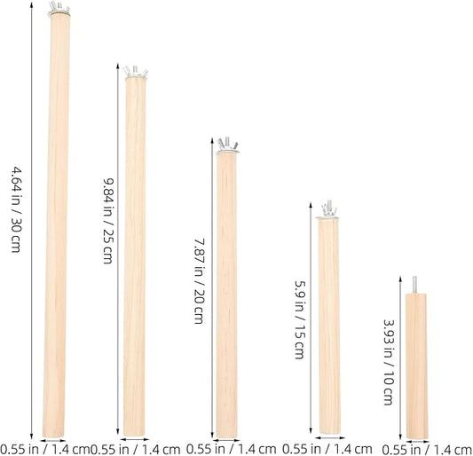 Wood Bird Perch Stand 5pcs Parrot Cage Stick Standing Sticks Climbing Branch Rod Bird Cage Grinding Toy for Cockatiels Parakeet (10+15+20+25+30 CM)