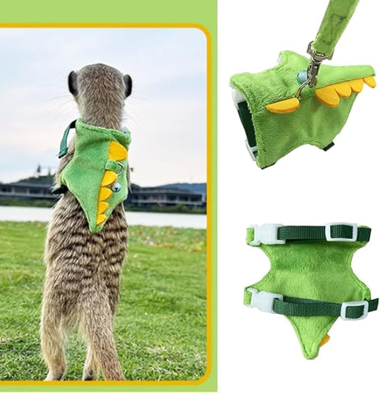 Ferret Harness and Leash Set Small Animals Vest Harness with Safe Bell Dinosaur Shaped Walking Clothes for Baby Rabbit Guinea Pig Teacup Chihuahua Mouse and Other Small pet (Green)