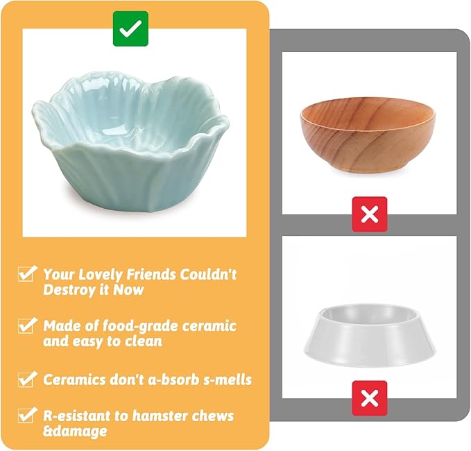 Tfwadmx 2 Pcs Hamster Food Bowl, Ceramic Pet Hamster Bowl Dwarf Hamster Food Bowl Feeder Hamster Water Rat Bowl Small Animal Food Dish for Golden Bears, Hedgehogs, Dutch Pigs, Parrots (Blue)