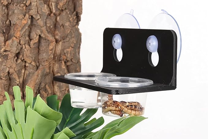Crested Gecko Feeding Ledge with 10PCS Gecko Food Water Dish - Black