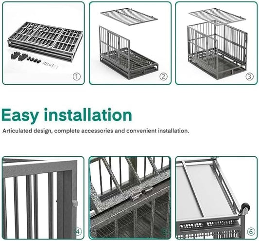 Oranland 38 Inch Heavy Duty Indestructible Dog Crate Cage Kennel with Wheels, High Anxiety Dog Kennel, Sturdy Locks, Double Door and Removable Tray Design, Extra Large XL Dog Crate.