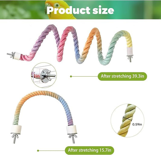 2pcs Gradient Colorful Bird Rope Perch Stand,Bird Cage Climbing Rope Toys Accessories,Bendable Climbing,Parakeet Lovebirds Cockatiels Budgies Play (15.7'',39.3'')