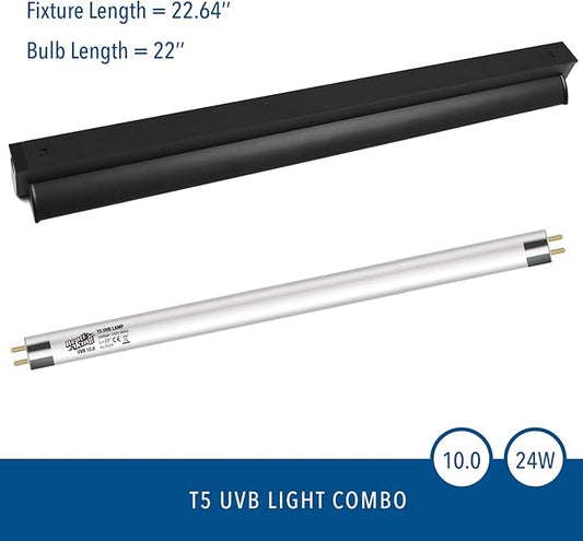 MRREPTILE T5 UVB Reptile Light Fixture Kit – 24W High-Output 10.0 UVB Bulb for Bearded Dragons, Turtles & Lizards – Liner UVA/UVB Lighting for Basking & Vitamin D3 Synthesis
