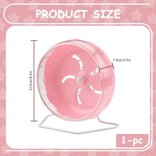 Pink 8.4" Silent Hamster Wheel with Height-Adjustable Stand, Quiet Spinning Hamster Exercise Wheels, Small Animal Chinchilla Running Toys Cage Accessories for Gerbils Mice Rats (Pink)