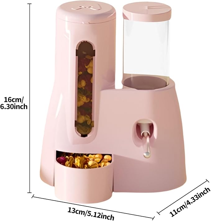 2-in-1 Hamster Water Bottle & Food Dispenser - Leak-Resistant Design for Glass/Wire Cages (120ml/4oz BPA-Free + Double Seal Nozzle) Dwarf Hamster & Mice Essentials (Pink, 6.3×5.1×4.3)