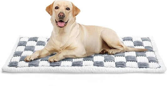 Dog Car Seat Cover for Back Seat, Plaid Backseat Pet Bed Mat, Non-Slip Travel Dog Bed for Backseat Extenders, 24.8" x 54", Grey and White