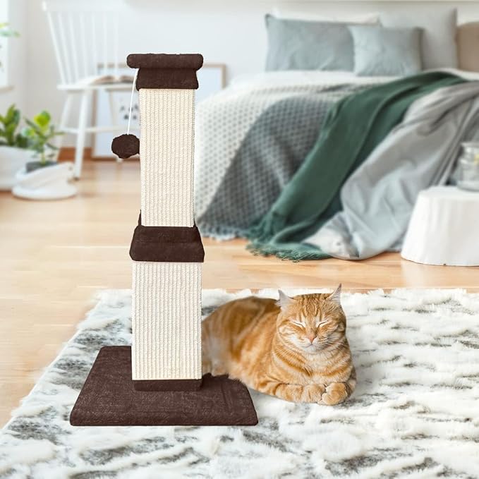 AGYM Cat Scratching Post, 32 Inch Cat Scratch Post for Cats and Kittens, Protect Your Furniture and Exercise Cats, Nature Sisal Modern Cat Scratcher for Indoor Cats, Brown
