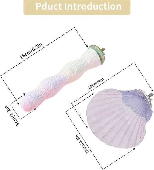 Bird Perches for Cage, Abrasive Surface High Calcium Mineral Parrot Perch Stand - Bird Nail File for Claw & Beak Health, Colorful Ceramic Bird Cage Accessories (Purple, Shell)